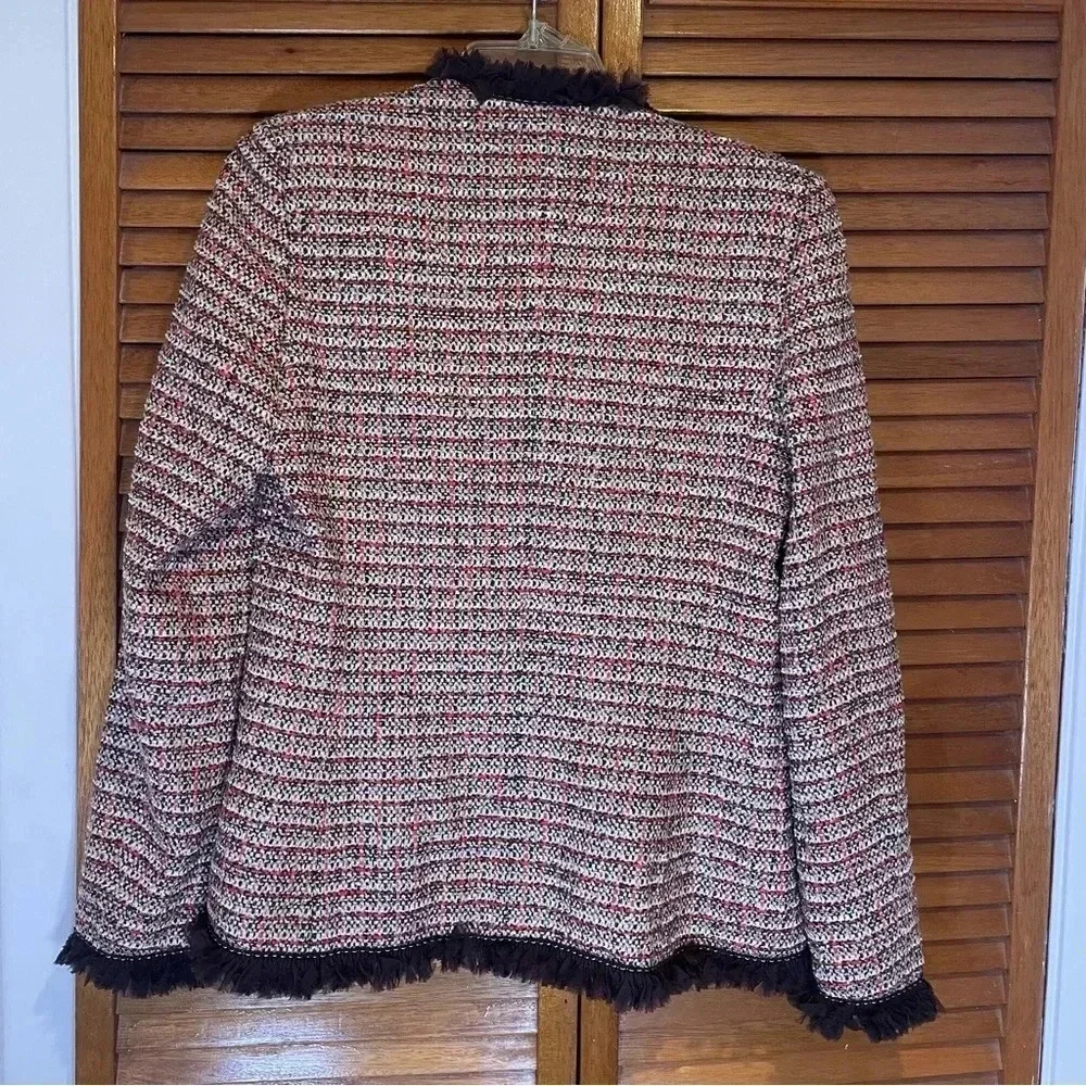 ESCADA Exclusive For Neiman Marcus Tweed Checked Jacket with Brown Trim Size 34 - Picture 5 of 11